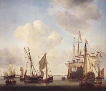ウィレム・ファン・デ・ヴェルデ・ザ・ヤング Painting - アムステルダムの軍艦 海兵隊員 ウィレム・ファン・デ・ヴェルデ・ザ・ヤング